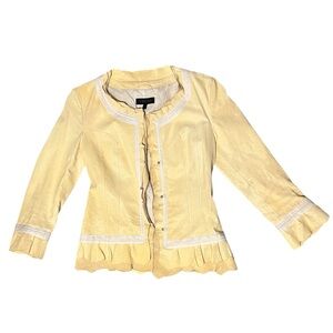 STRENESSE Gabrielle Strehle Yellow Leather Jacket White Trim Size 2